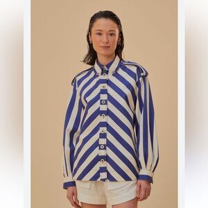 Farm Rio Blue Striped Long Sleeve Shirt NWT XS